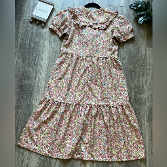 Monki floral print tiered midi dress w statement collar in multi floral print XS - Picture 10 of 15